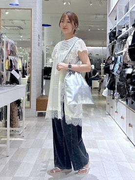 「GLOBAL WORK（グローバルワーク）のGOODデニムバレルCOOL/627009（デニムパンツ、ブラック系）」を使った、asamiさん（レディース）の夏コーディネート