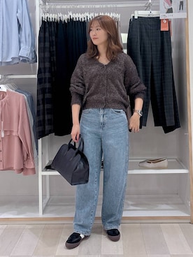 「GLOBAL WORK（グローバルワーク）のGOODデニムバギーパンツ/498388（デニムパンツ）」を使った、asamiさん（レディース・161cm）の秋コーディネート