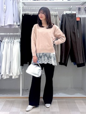 「GLOBAL WORK（グローバルワーク）のスペ軽お財布ショルダー/132336（ショルダーバッグ、シルバー系）」を使った、asamiさん（レディース）の春コーディネート