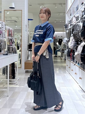 「GLOBAL WORK（グローバルワーク）のデニムライクパンツ/636574（その他パンツ、ブラック系）」を使った、asamiさん（レディース）の夏コーディネート
