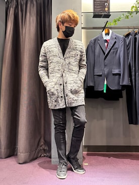 「5351 POUR LES HOMMES（ゴーサンゴーイチプールオム）のダメージ ニットカーディガン（カーディガン/ボレロ）」を使った、kenta5351さん（メンズ・165cm）の冬コーディネート