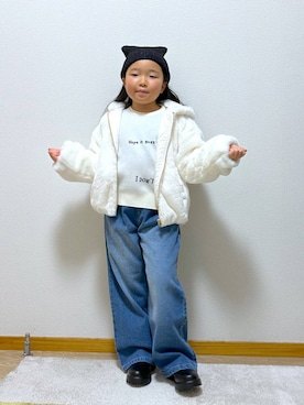 「GLOBAL WORK（グローバルワーク）のアイテム（帽子）」を使った、Hina ママ さん（キッズ・121cm）の冬コーディネート