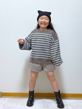 「GLOBAL WORK（グローバルワーク）のアイテム（帽子）」を使った、Hina ママ さん（キッズ・121cm）の冬コーディネート