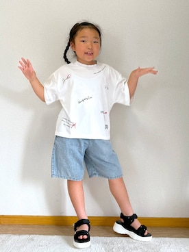 「GLOBAL WORK（グローバルワーク）のアソート厚底サンダル/324586（サンダル）」を使った、Hina ママ さん（キッズ・115cm）の夏コーディネート