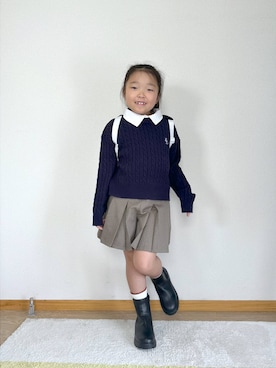 「アイテム（ニット/セーター）」を使った、Hina ママ さん（キッズ・115cm）の秋コーディネート