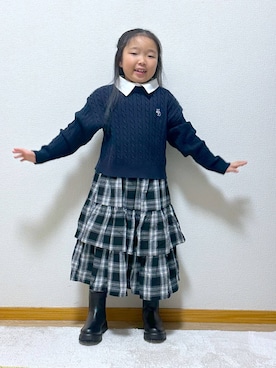 「GLOBAL WORK（グローバルワーク）の撥水サイドゴアブーツ/598128（ブーツ）」を使った、Hina ママ さん（キッズ・115cm）の秋コーディネート