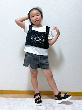 「GLOBAL WORK（グローバルワーク）のGOODデニムアソートショートパンツ/147416（デニムパンツ）」を使った、Hina ママ さん（キッズ・115cm・40代）の夏コーディネート