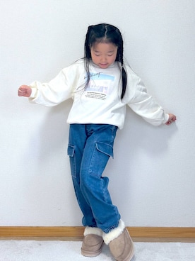 「アイテム（カーゴパンツ）」を使った、Hina ママ さん（キッズ・121cm・40代）の冬コーディネート