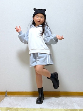 「GLOBAL WORK（グローバルワーク）のアイテム（帽子）」を使った、Hina ママ さん（キッズ・121cm）の冬コーディネート