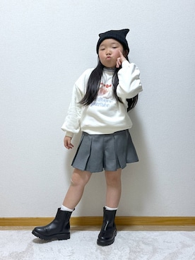 「アイテム（ニットキャップ/ビーニー）」を使った、Hina ママ さん（キッズ・115cm）の冬コーディネート