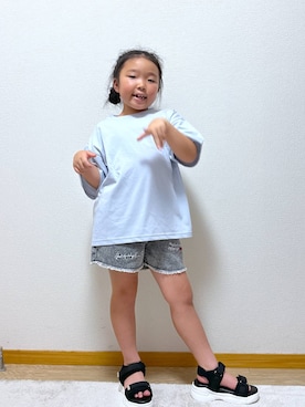「GLOBAL WORK（グローバルワーク）のGOODデニムアソートショートパンツ/147416（デニムパンツ）」を使った、Hina ママ さん（キッズ・115cm）の夏コーディネート