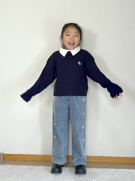 「アイテム（ニット/セーター）」を使った、Hina ママ さん（キッズ・115cm）の秋コーディネート