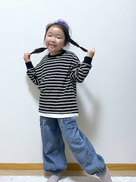 「アイテム（カーゴパンツ）」を使った、Hina ママ さん（キッズ・115cm）の秋コーディネート