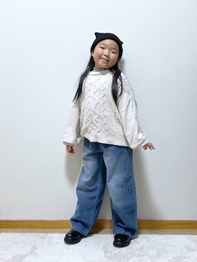 「アイテム（ニットキャップ/ビーニー）」を使った、Hina ママ さん（キッズ・115cm）の冬コーディネート