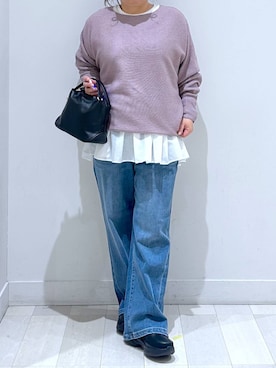 「GLOBAL WORK（グローバルワーク）のふわふわHugmeドルマンプルオーバー/595406（ニット/セーター）」を使った、Hina ママ さん（レディース・147cm）の秋コーディネート