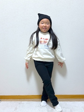 「アイテム（ニットキャップ/ビーニー）」を使った、Hina ママ さん（キッズ・115cm）の冬コーディネート