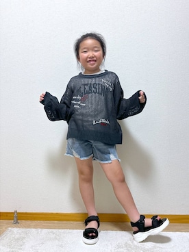 「GLOBAL WORK（グローバルワーク）のGOODデニムアソートショートパンツ/147416（デニムパンツ）」を使った、Hina ママ さん（キッズ・115cm・40代）の夏コーディネート