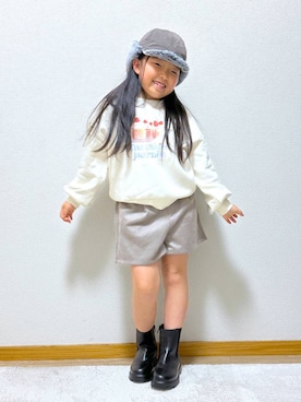 「GLOBAL WORK（グローバルワーク）のアイテム（帽子）」を使った、Hina ママ さん（キッズ・121cm）の冬コーディネート