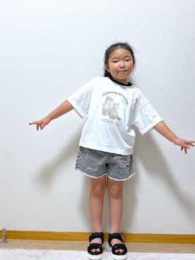 「GLOBAL WORK（グローバルワーク）のGOODデニムアソートショートパンツ/147416（デニムパンツ）」を使った、Hina ママ さん（キッズ・115cm）の夏コーディネート