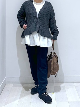 「GLOBAL WORK（グローバルワーク）のあったかウツクシルエットテーパードパンツ/575203（その他パンツ）」を使った、Hina ママ さん（レディース・147cm）の冬コーディネート