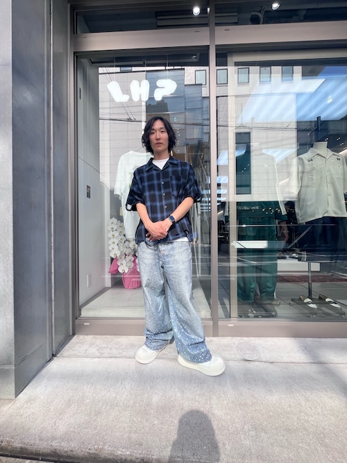 LHPAX{@̃Vc/uEXuDankeSchon/_PVF[/OMBRE CHECK DAMEGE S/S SHIRTSiDANKE SCHONb_PVF[jvgR[fBl[g