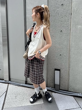「アイテム（キャミソール、レッド系）」を使った、remiさん（レディース・154cm）の秋コーディネート