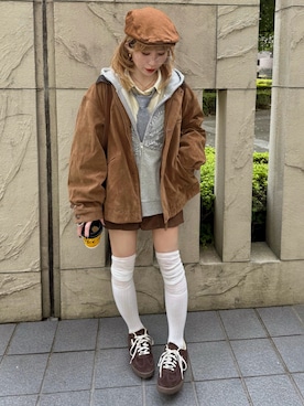 「アイテム（ハンチング/ベレー帽）」を使った、remiさん（レディース・154cm）の秋コーディネート