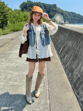 「アイテム（ハンチング/ベレー帽）」を使った、remiさん（レディース・154cm）の秋コーディネート