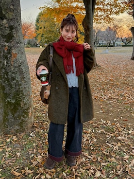 「アイテム（ピーコート）」を使った、remiさん（レディース・154cm）の冬コーディネート