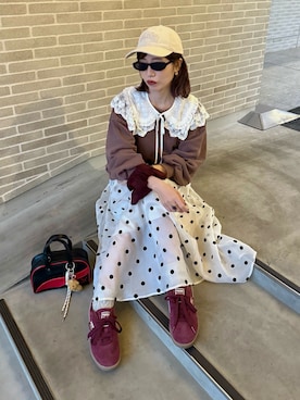 「アイテム（シュシュ）」を使った、remiさん（レディース・154cm）の秋コーディネート