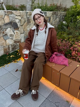 「アイテム（ニットキャップ/ビーニー）」を使った、remiさん（レディース・154cm）の冬コーディネート