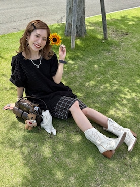 「黒コーデ」｜「アイテム（ブーツ）」を使った、remiさん（レディース・154cm）の夏コーディネート