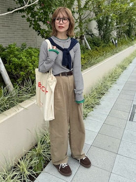 「アイテム（チノパンツ）」を使った、remiさん（レディース・154cm）の秋コーディネート
