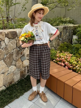 「アイテム（ハット）」を使った、remiさん（レディース・154cm）の夏コーディネート