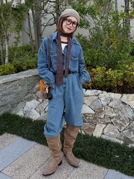 「アイテム（ブーツ、グリーン系）」を使った、remiさん（レディース・154cm）の秋コーディネート