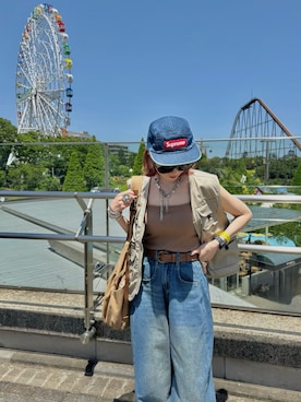 「Supreme （シュプリーム）のアイテム」を使った、remiさん（レディース・154cm）の夏コーディネート
