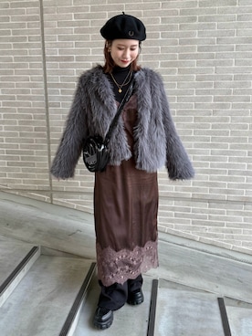 「アイテム（ハンチング/ベレー帽）」を使った、remiさん（レディース・154cm）の冬コーディネート