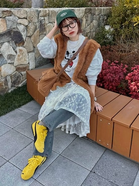 「GU（ジーユー）のアイテム（キャップ）」を使った、remiさん（レディース・154cm）の春コーディネート