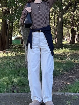 「しまむら（シマムラ）のアイテム（Tシャツ/カットソー、ブラウン系）」を使った、yuyuさん（レディース・160cm）の秋コーディネート