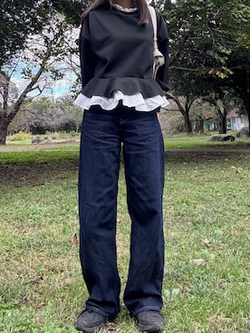 「UNIQLO（ユニクロ）のアイテム（デニムパンツ、ブルー系）」を使った、yuyuさん（レディース・160cm）の秋コーディネート