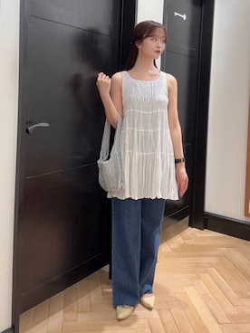 「アイテム（その他シューズ、イエロー系）」を使った、Shioriさん（レディース・158cm）の夏コーディネート