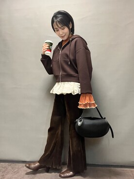 「GU（ジーユー）のアイテム（パーカー）」を使った、SHUE.さん（レディース・152cm）の冬コーディネート