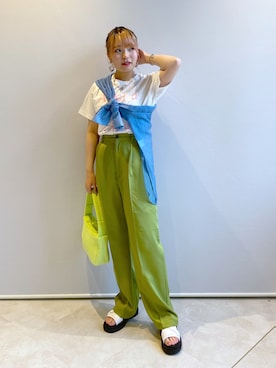 「w closet」｜「アイテム（スラックス）」を使った、Shiho Moriokaさん（レディース・157cm）の夏コーディネート