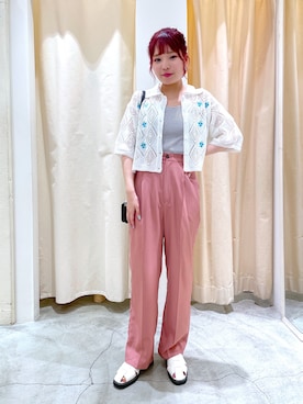 「w closet」｜「アイテム（スラックス）」を使った、Shiho Moriokaさん（レディース・157cm）の夏コーディネート