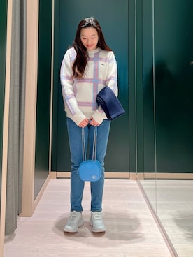 LACOSTE レスポンシブルールマルチカラーネップニットマフラー