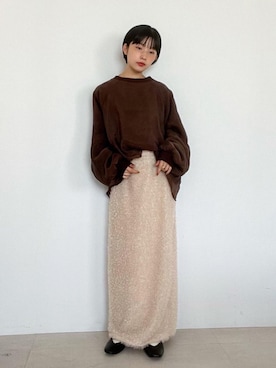 「スウェットトップス」｜「アイテム（スカート）」を使った、rinrinさん（レディース・157cm）の秋コーディネート