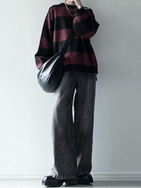 「LILL（リル）のアイテム（デニムパンツ）」を使った、ユウさん（メンズ・182cm）の秋コーディネート