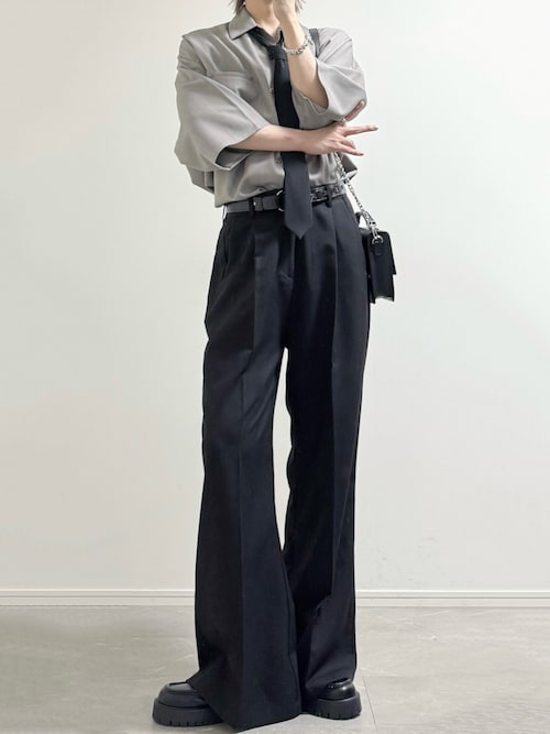 cussil/クシル】TRストレッチルーズシルエットハイウエストフレア 