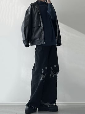 「LILL（リル）のアイテム（ニット/セーター）」を使った、ユウさん（メンズ・182cm）の冬コーディネート