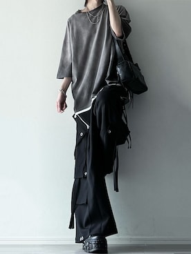 「cussil（クシル）の【cussil/クシル】フェードグラデーションガーメントダイ半袖Tシャツ（Tシャツ/カットソー）」を使った、ユウさん（メンズ・182cm）の夏コーディネート